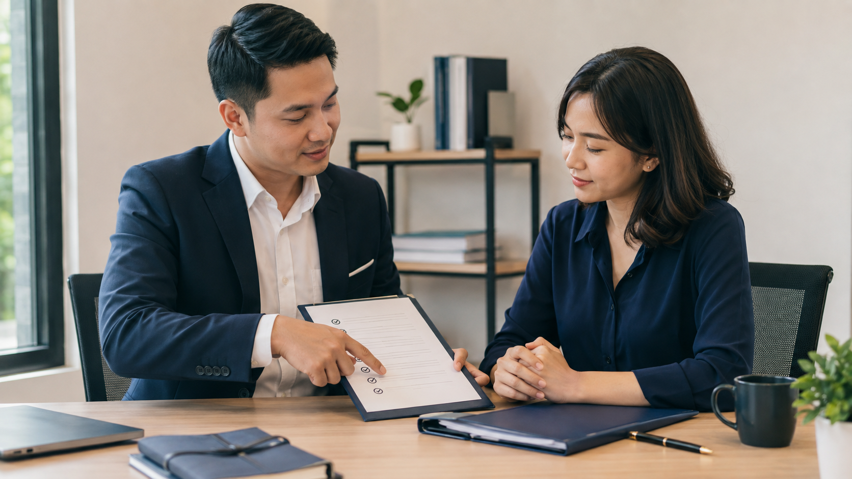Pendamping menjelaskan checklist dokumen kepada pemohon usaha